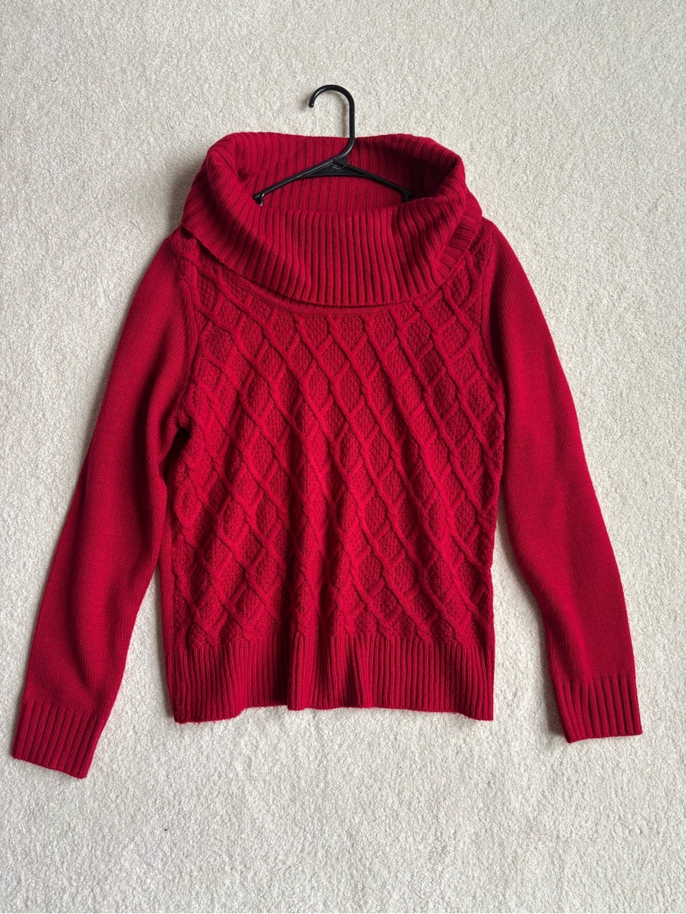 Covington Red Cable Knit Cowl Neck Sweater